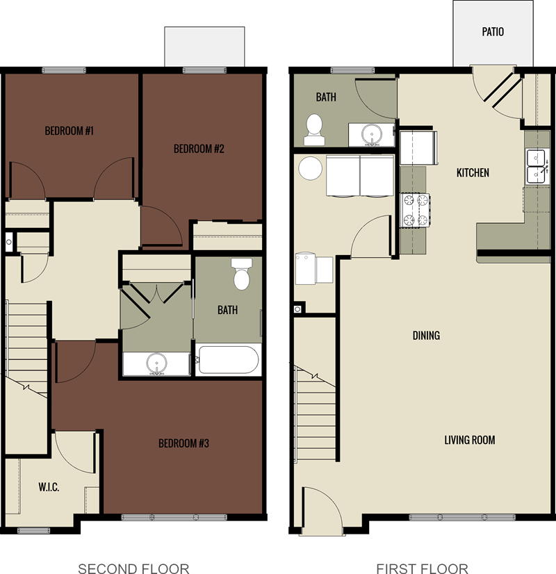 3x2 1,386 square foot floor plan at Historic Walnut Square Apartments